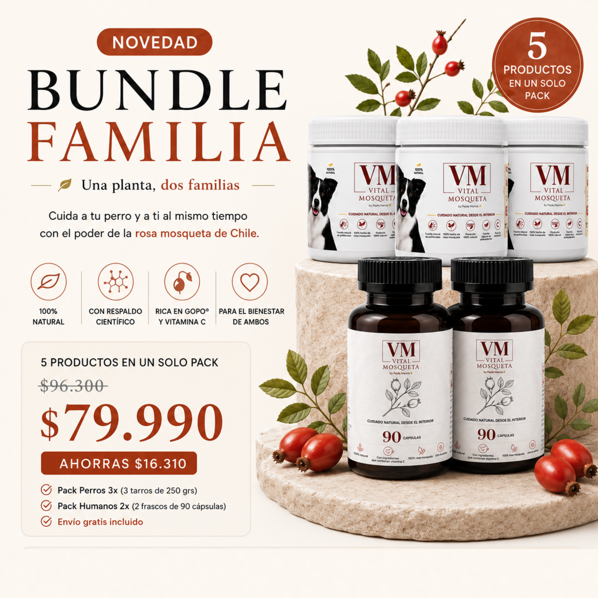 Bundle Familia VitalMosqueta | 3 Perros + 2 Humanos