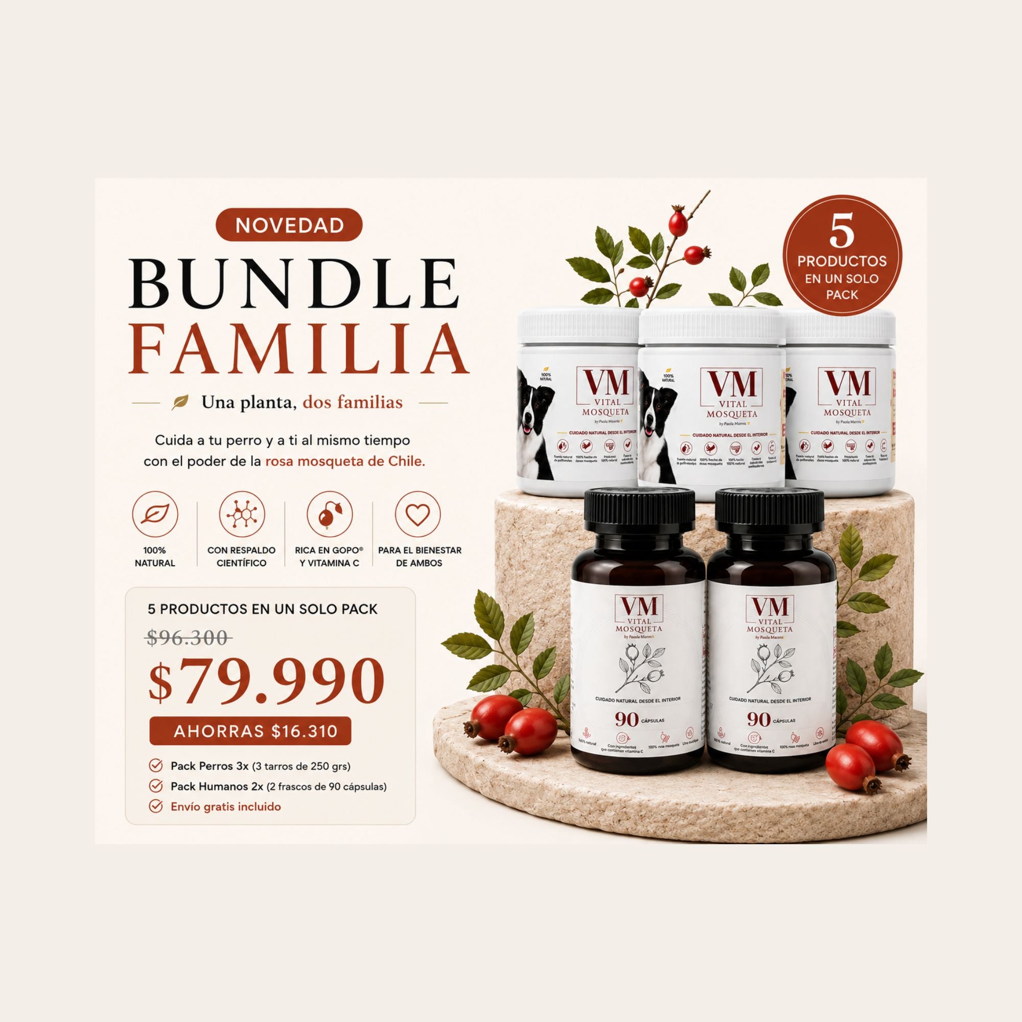 Bundle Familia VitalMosqueta | 3 Perros + 2 Humanos
